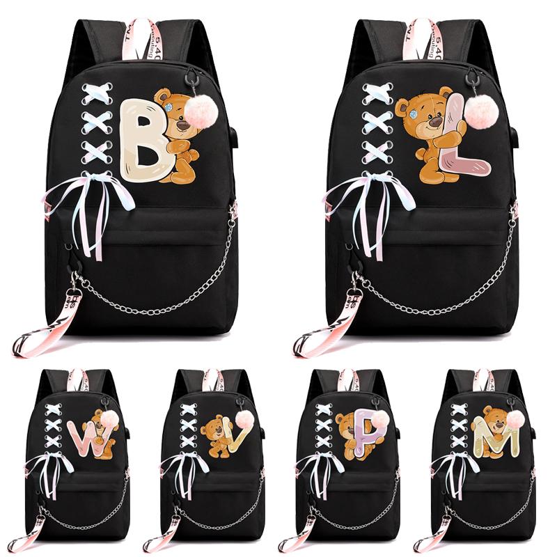 Рюкзак с принтом «Маленький медведь», 26 английских букв, детский рюкзак для школы для мальчиков и девочек, сумка для книг с героями мультфильмов, кавайная школьная сумка для школьников