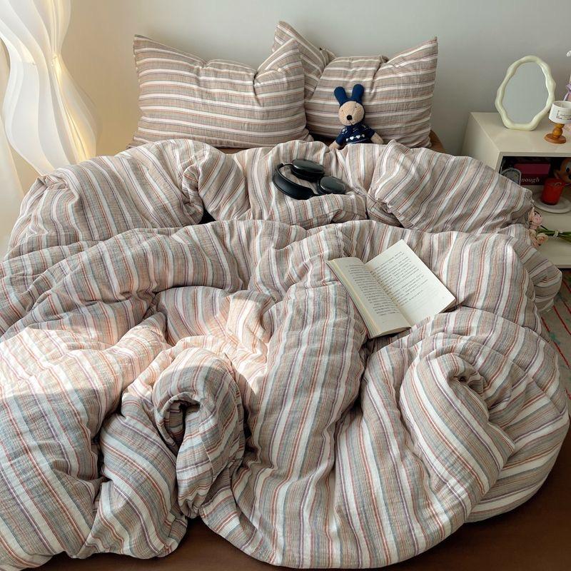 Комплект постельного белья в полоску INS Nordic Girls Мягкая простыня из стираного хлопка Queen King Size Комплект постельного белья Комплект наволочек Постельное белье