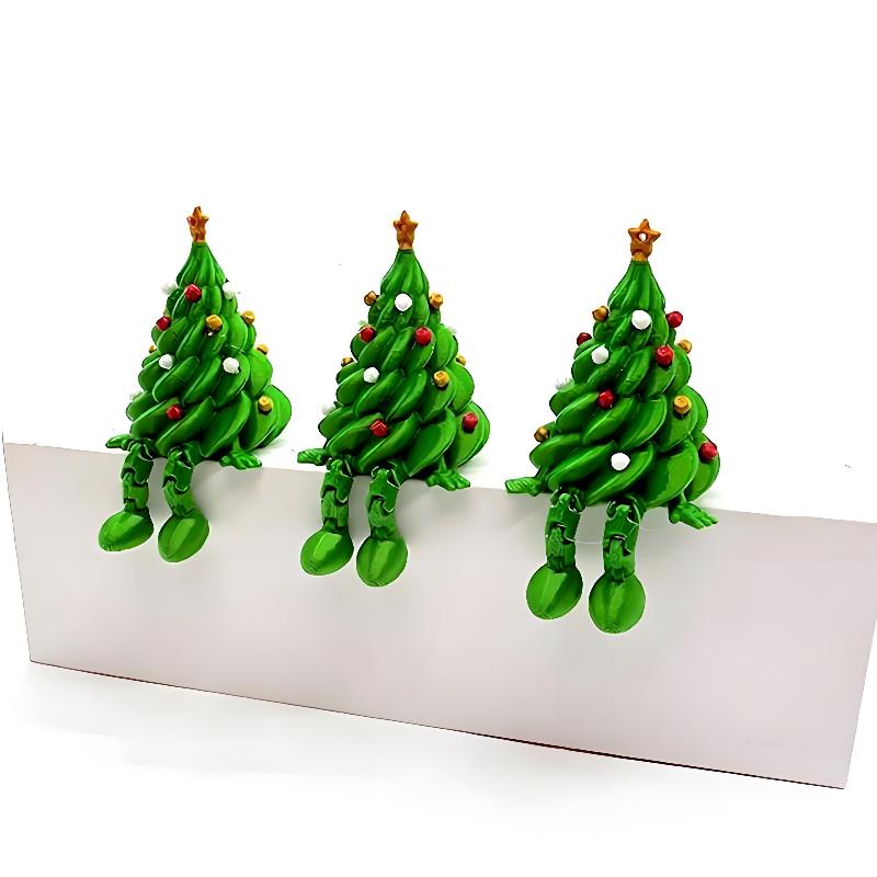 3D Printed Articulated Christmas Tree Figure Poseable Joints Cute Xmas Ornament for Shelf Table Home Decor Gifts