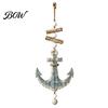 Indoor Battery Operated Lights Lighted Wooden Fish Starfish Wall Hanging Ornament, Beachy Decor with Warm Navy Blue Room Decorations LED Lights,