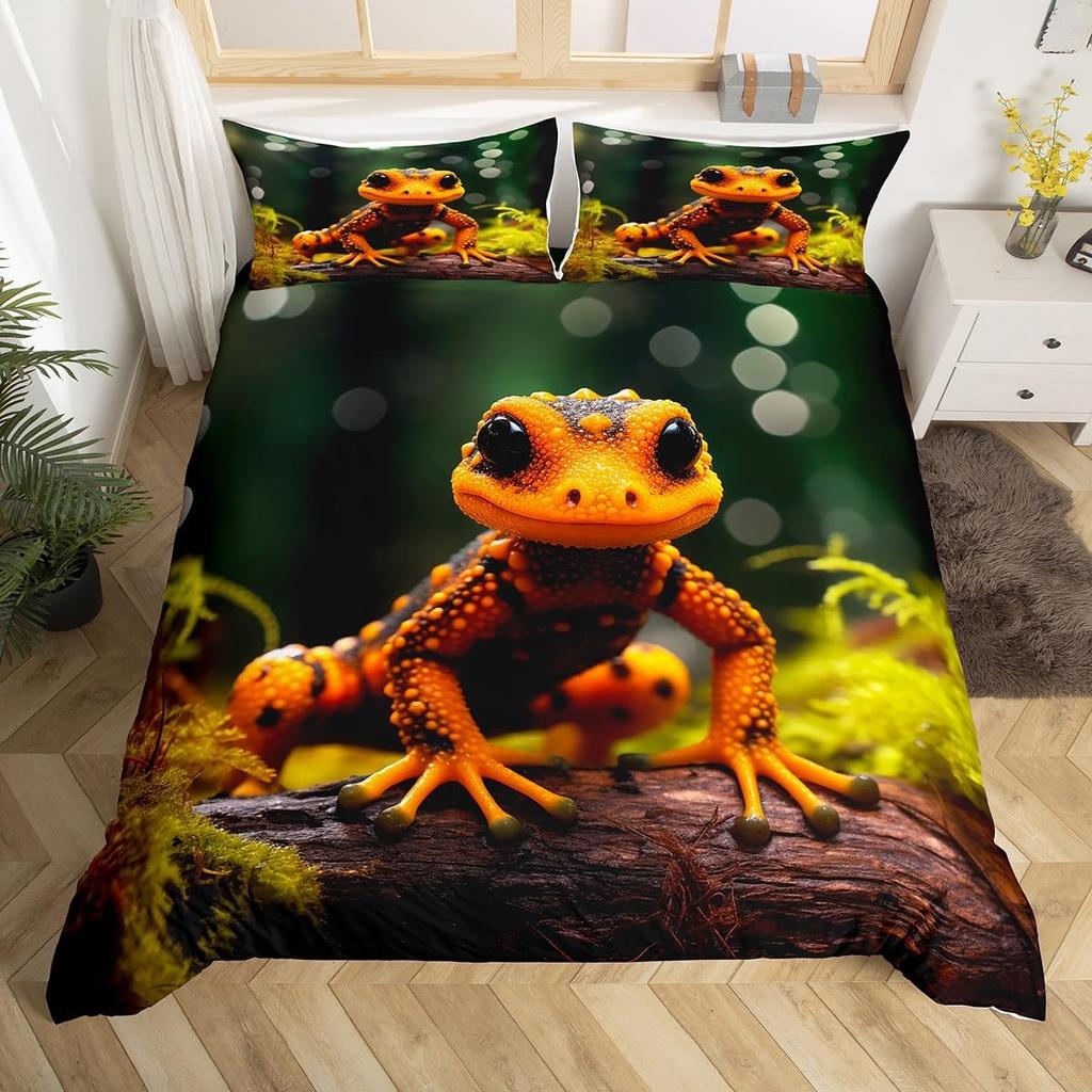 Lizard Reptiles Duvet Cover Gift For Boys Girls Funny Gecko Bedding Set Full Queen Microfiber Cute Animal Theme Comforter Cover