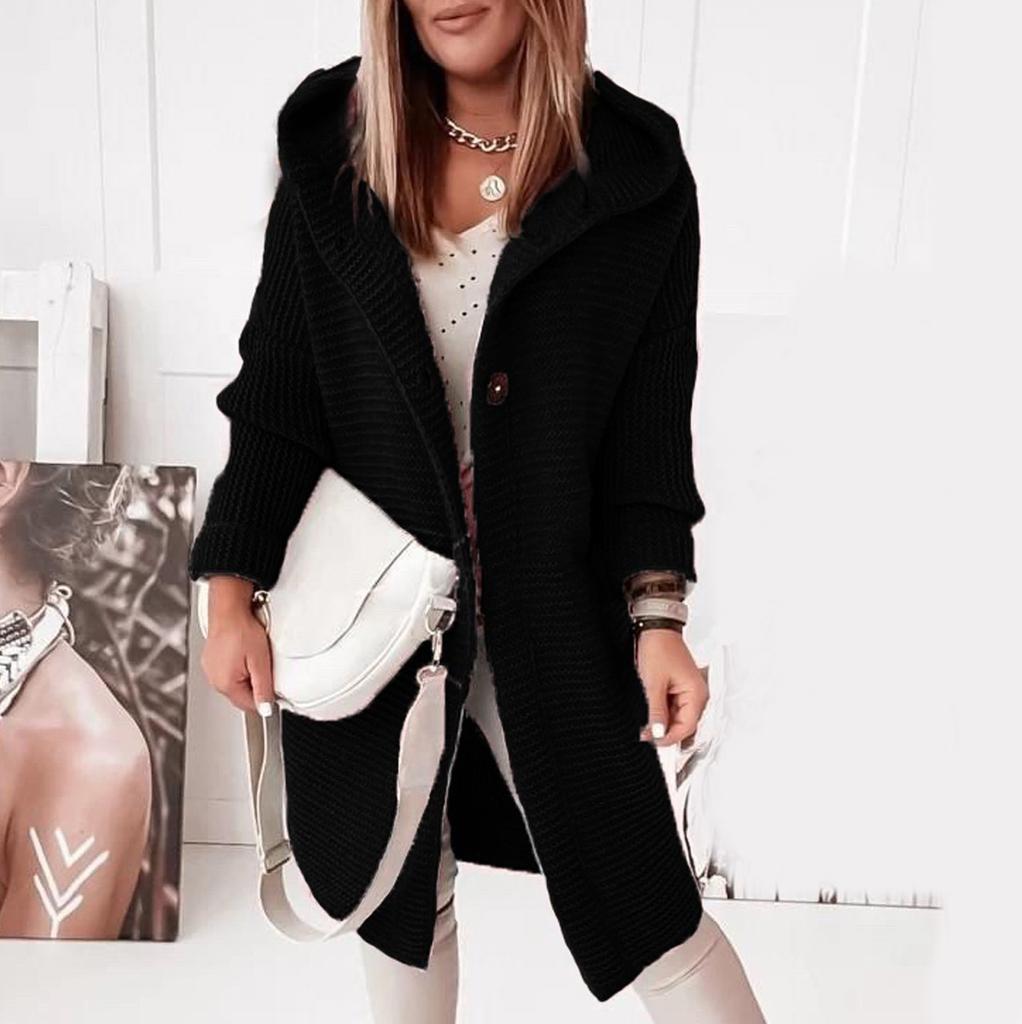 Women's Hooded Knitted Cardigan Solid Color Long Sweater Coat Thickened Winter Warm