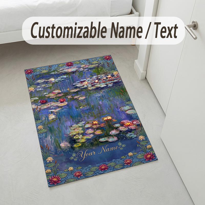 Water Lilies Reflections Theme Soft Crystal Velvet Rug Custom Name & Text Print Non Slip Floor Rug for Bedroom Living Room