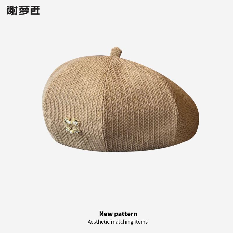 Берет женский осень и зима 2024 новая коричневая шляпа восьмиугольная шляпа показывающая лицо маленькие весенние и осенние модели