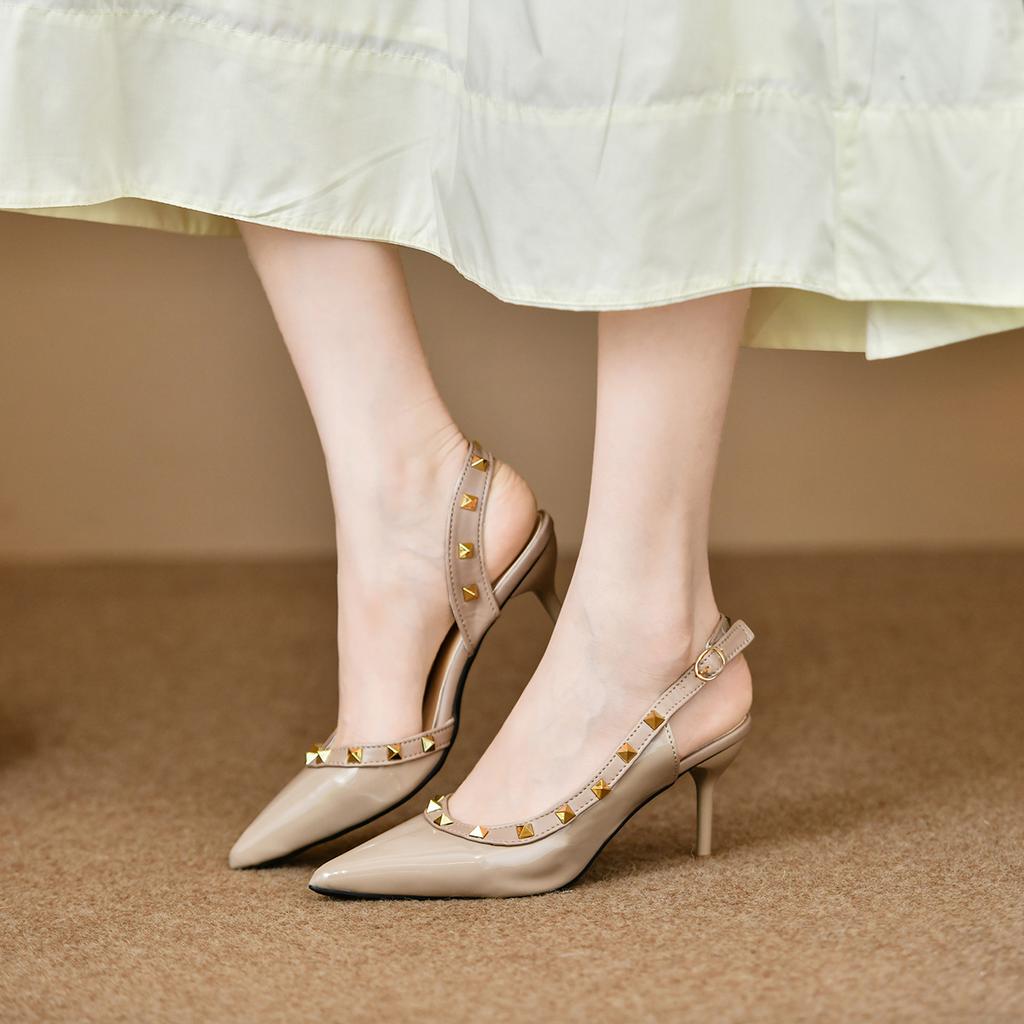 Rivet Pointed Thin Heel High Heels Women's New Summer Simple Temperament Bag Head Empty Word with Sandals