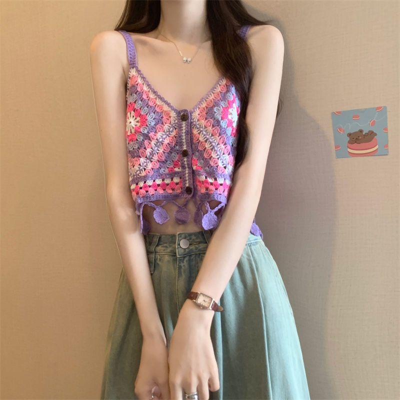 Короткий топ-топ в этническом стиле с полыми крючками и цветочным принтом, летний облегающий топ