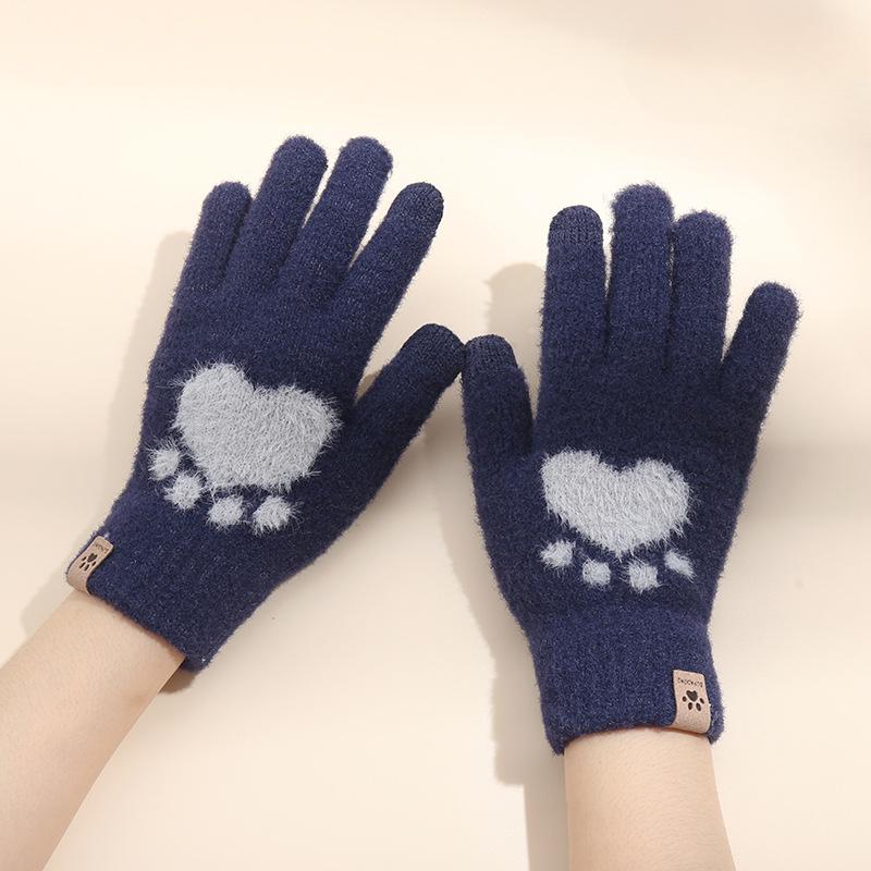 Перчатки для сенсорных экранов Cat Claws Холодостойкие и теплые перчатки Женские осенние и зимние толстые шерстяные вязаные перчатки