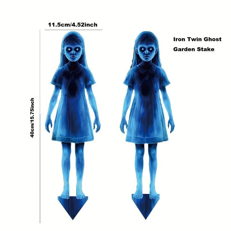 2 шт. Хэллоуин Страшная Девочка-Призрак Садовый Колышек Близнецы Женский Призрак Вставка во Двор Наружный Декор Газон Патио Металл с Привидениями