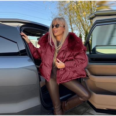 Мода 2025 Зимняя Женская Куртка из Гусиного Пуха Пальто с Воротником из Натурального Меха Енота Парка Пуховики Верхняя Одежда Пальто