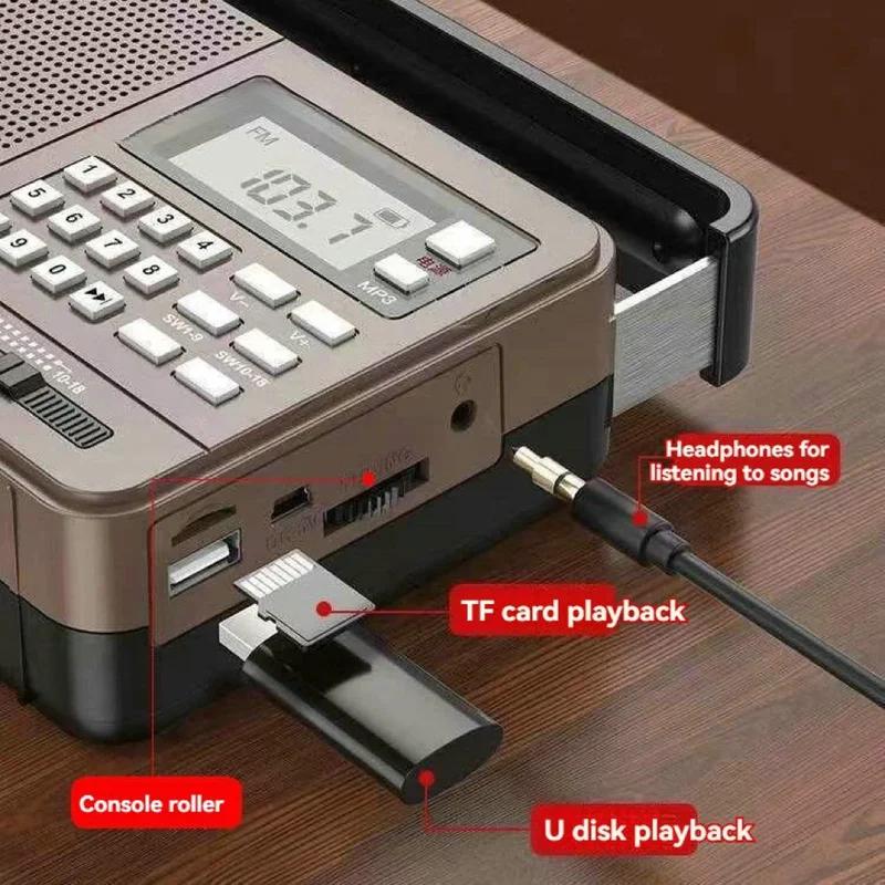 FM/AM/SW полнодиапазонное радио Bluetooth цифровое ретро радио Hi-Fi портативный U-диск USB/TF/Mp3 музыкальный плеер динамик бас светодиодный фонарик