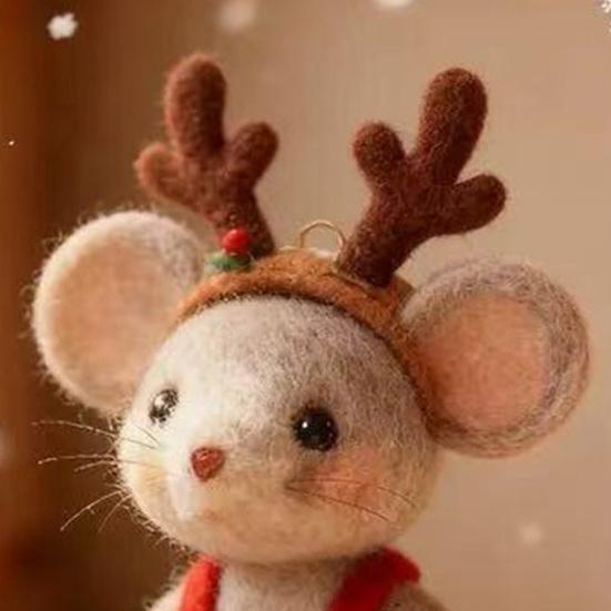 Yousheng Handcrafted Felt Christmas Mouse Figurine Santa Hat Mice Ornament Simulation Rat Statue Animal Sculpture Home Office Desktop Decoration