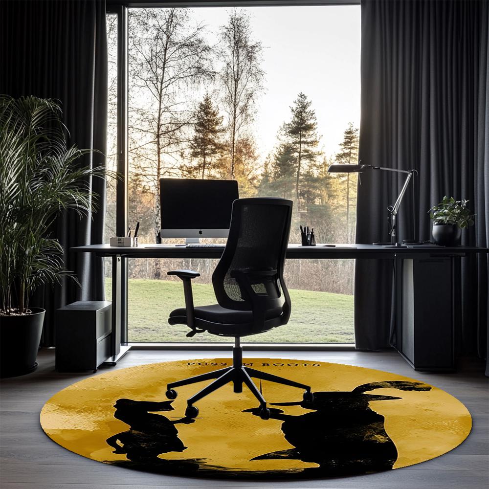 Puss In Boots Printed Round Rug Carpet Chair Rug Area Rug Entryway Doormats,for Office Chair Living Room Bedroom Kitchen Room.