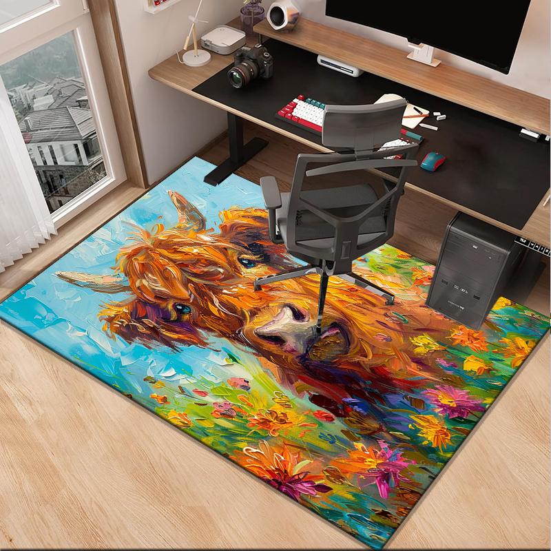 Cow In Flower Field Office Rug Chair Mat, Entryway Carpet, Suitable for Front Door, Bedroom, Living Room, Desk, Holiday Gift