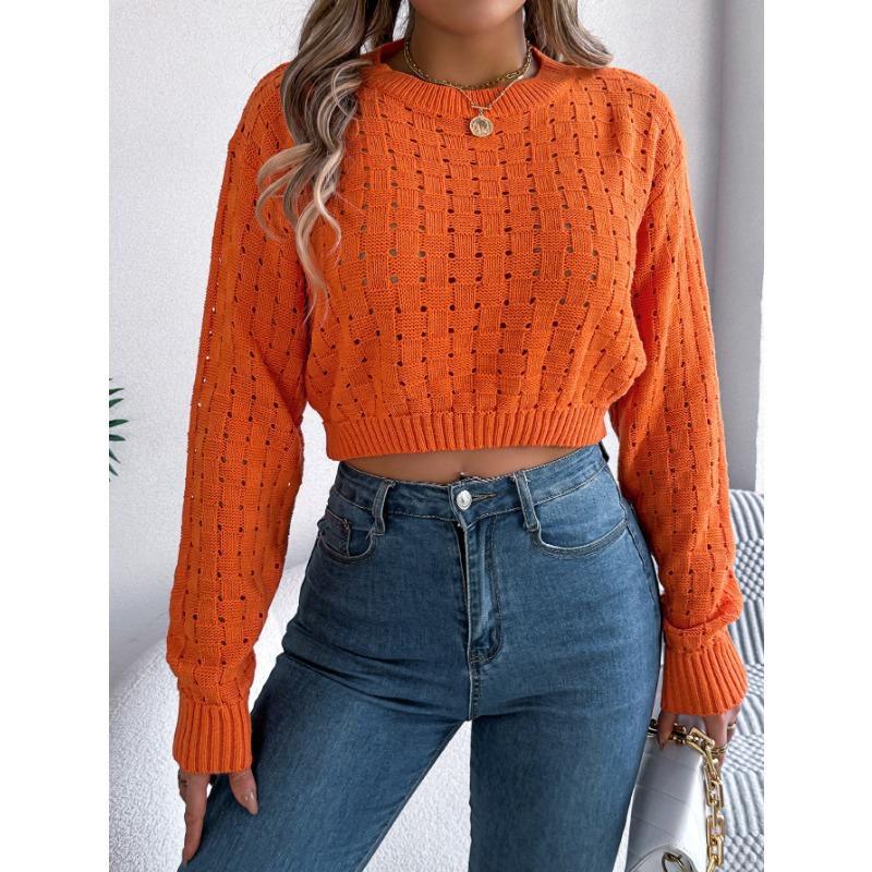 DAFIFY Women's Fashion Casual Fall Winter Solid Color Print Long Sleeve O-Neck Sweaters