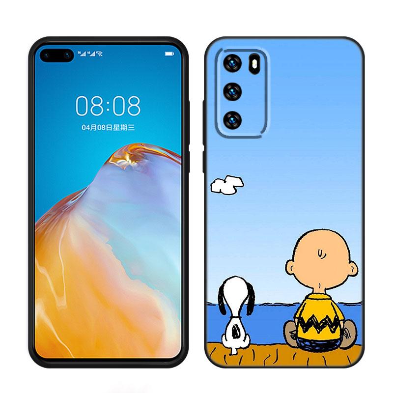 Мультяшный Каваи Снупи Черный Чехол для Телефона Для Huawei P10 P20 P30 P40 Lite P50 P60 Art P50E P Smart Z 2018 2020 2021 Pro 2019