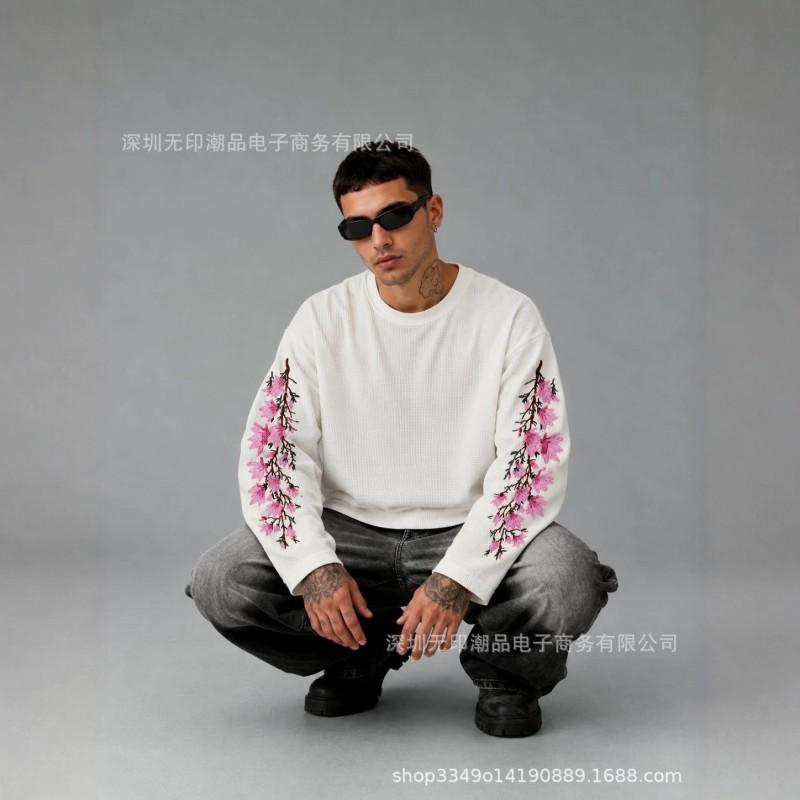 2026 Fall New Chinese Style Floral Embroidery Loose Long Sleeve T Shirt Women Men Casual Daily Wear