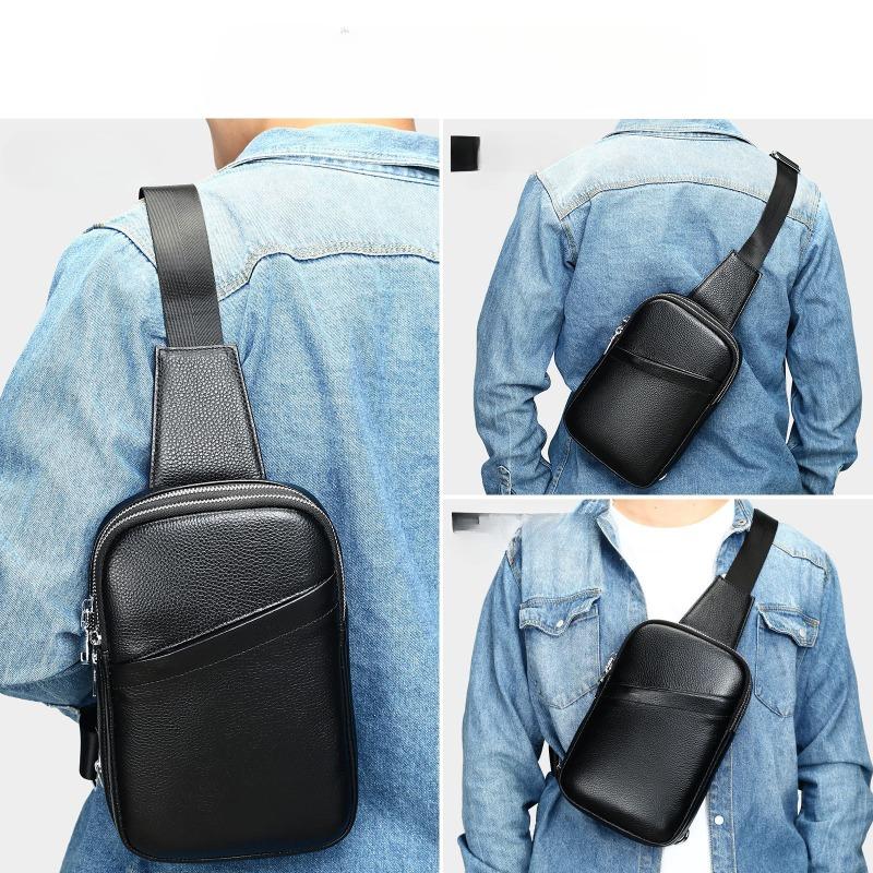 Genuine Leather Men's Chest Top Layer Cowhide Shoulder Crossbody Bag Men's Stylish Casual Sports Leather Small Body Bag