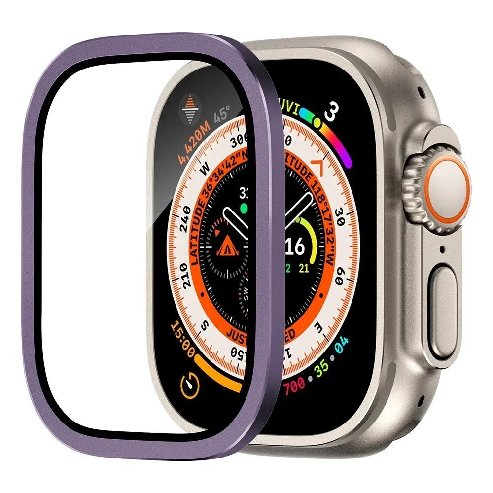 Защитная пленка для экрана для Apple Watch Ultra 49 мм, аксессуары для корпуса, металлическая рамка + закаленное стекло для iWatch Ultra 2, кольцо безеля 49 мм