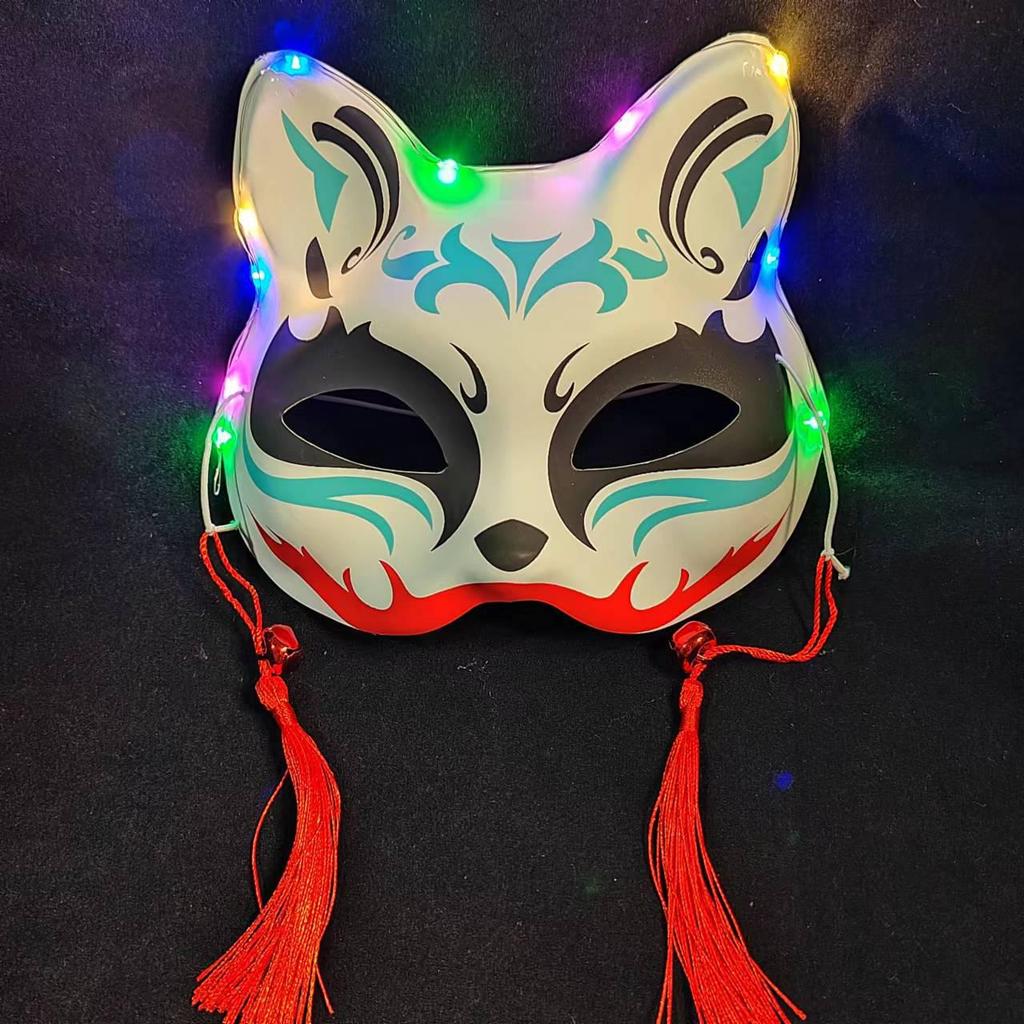 Luminous Cat Fox Mask - Hand-Painted Japanese Style Halloween Party Cosplay for Women