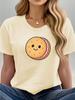 Cute Smiling Sandwich Biscuit T Shirt Women Short Sleeve Casual Top Sweet Snack Cartoon Print Comfort Soft for Everyday Wear