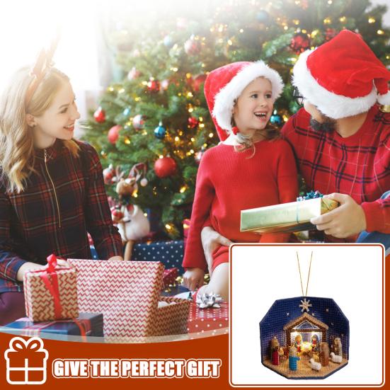 Набор для изготовления рождественского украшения «Сцена Рождества» с LED-подсветкой, подходит для начинающих, рождественское украшение, легко повесить, праздничное украшение для елки и дома