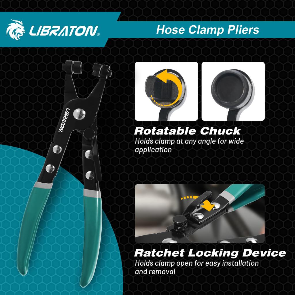 LIBRATON Hose Clamp Pliers, Hose Band Pliers, Hose Clip Pliers, Automotive Hose Clamp Replacement Tool, Ratchet Fuel Hose Pliers