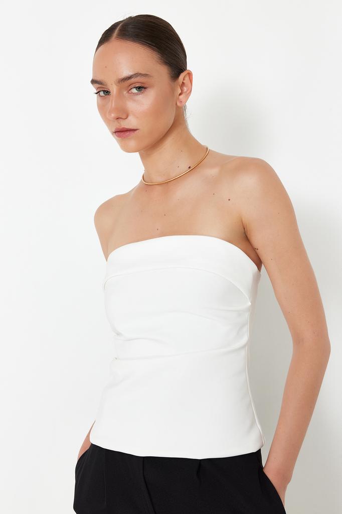 Women Fashion New Blouse Mink Strapless Fitted Woven Blouse