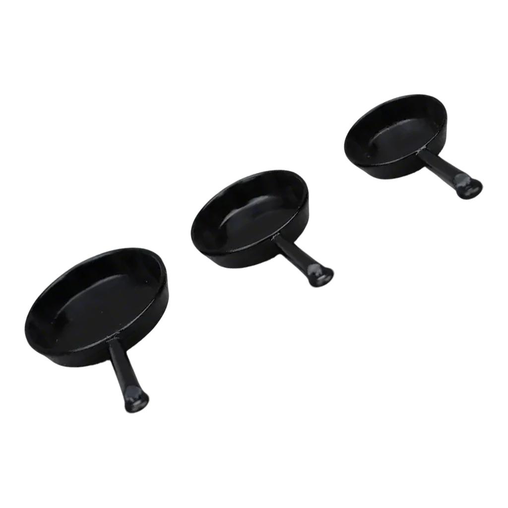 Set Of 3 Miniature Frying Pans For 1/12 Scale Dollhouse Kitchen Display Accessory Craft Project Model Decoration