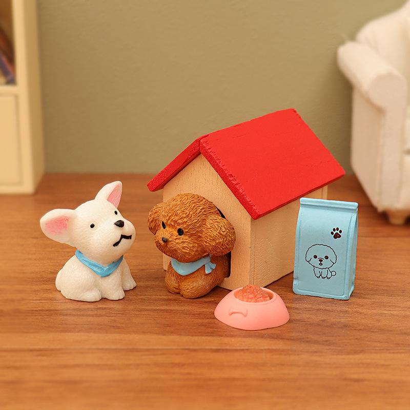 Dollhouse decoration accessories mini realistic puppy pet house creative model micro landscape wooden ornament