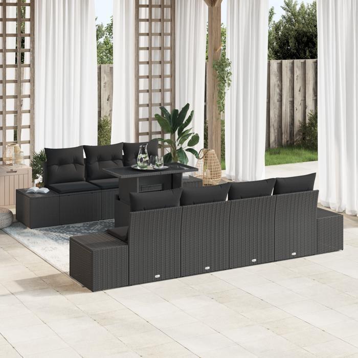 VidaXL Ensemble de Canapé de Jardin de 8 Pièces avec Coussins Noir Poly Rattan 3357866