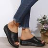 Модная обувь больших размеров 35-44 для женщин, летние кожаные шлепанцы на платформе, танкетке, с открытым носком, для улицы, пляжа, сандалии женские, женские шлепанцы