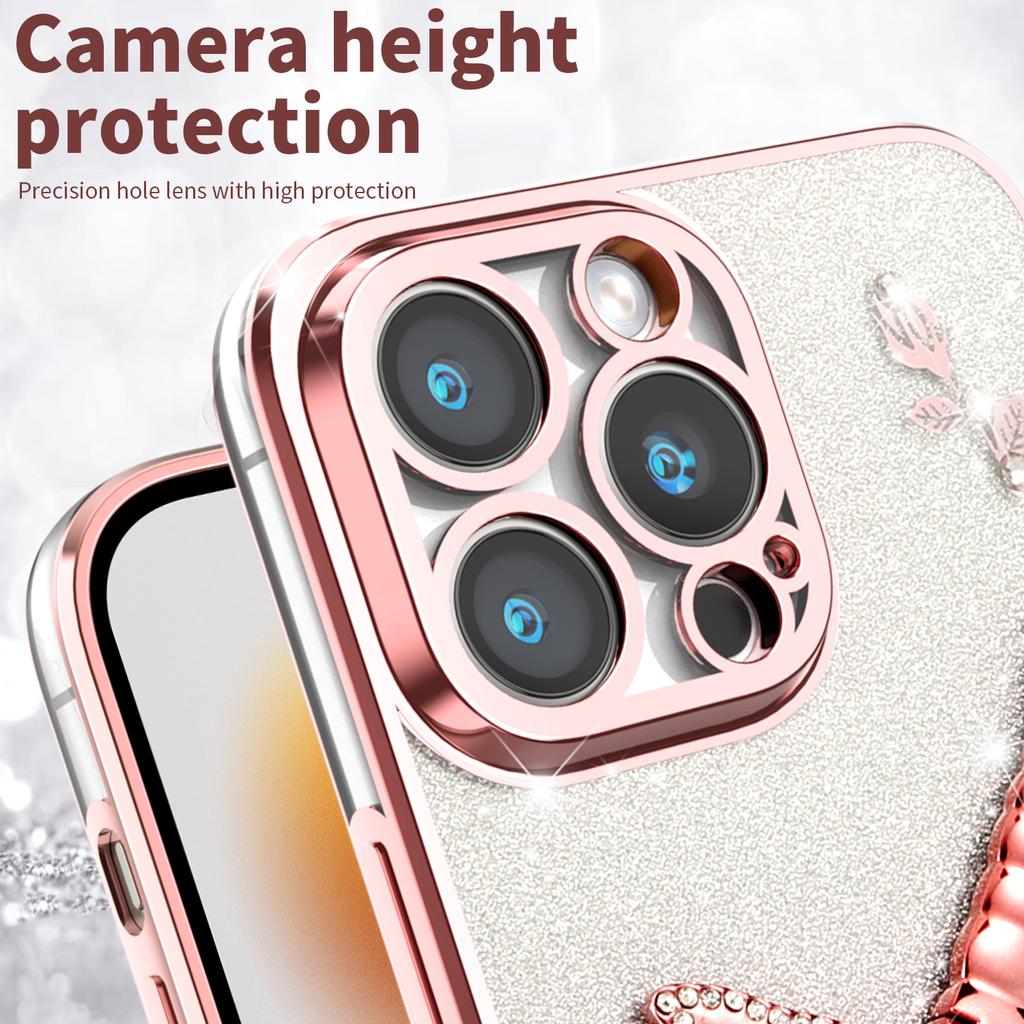 KADEM Чехол для iPhone 14 Pro с подставкой-ножкой в виде стрекозы, ТПУ, с цветами и блестками, чехол для телефона