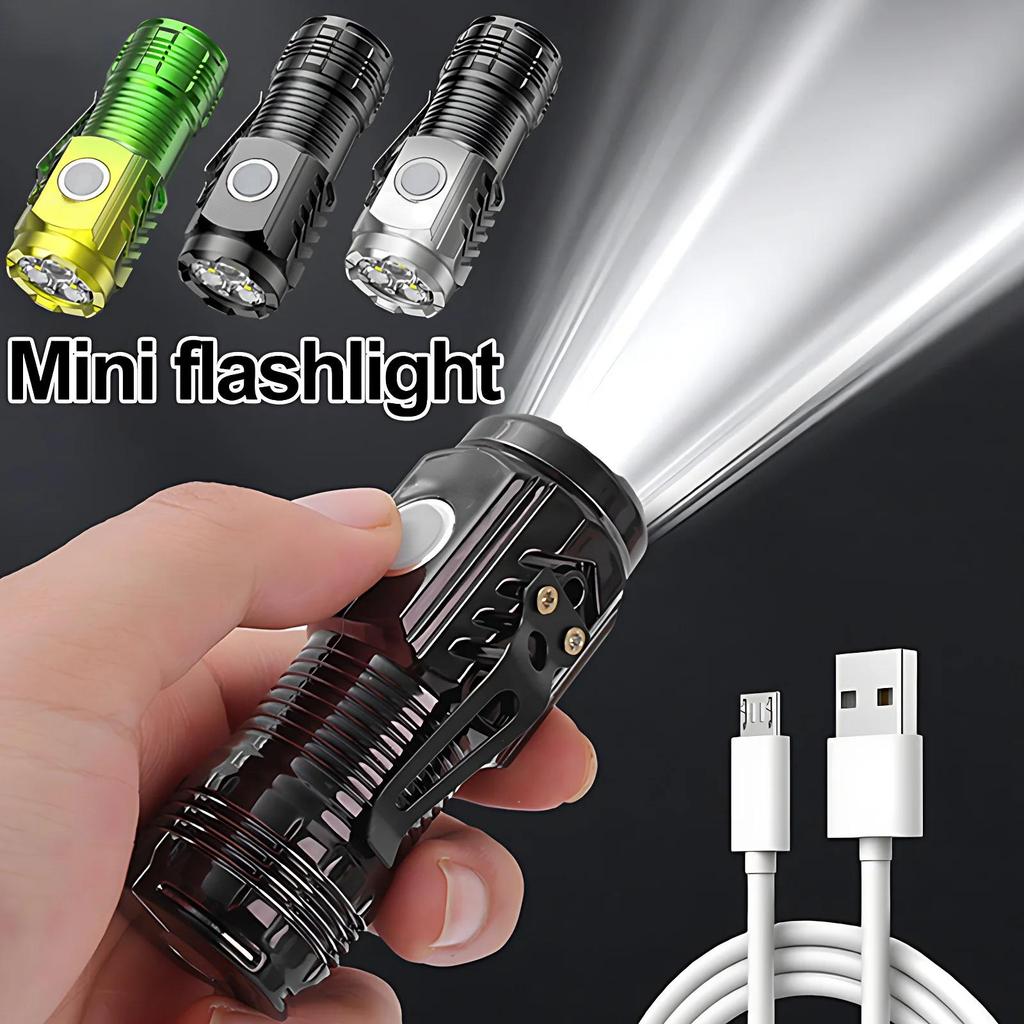 3 LED Bulbs Strong Flashlight Multi-functional USB Charging Compact Mini Portable Outdoor Fixed Focus Long Range Torch