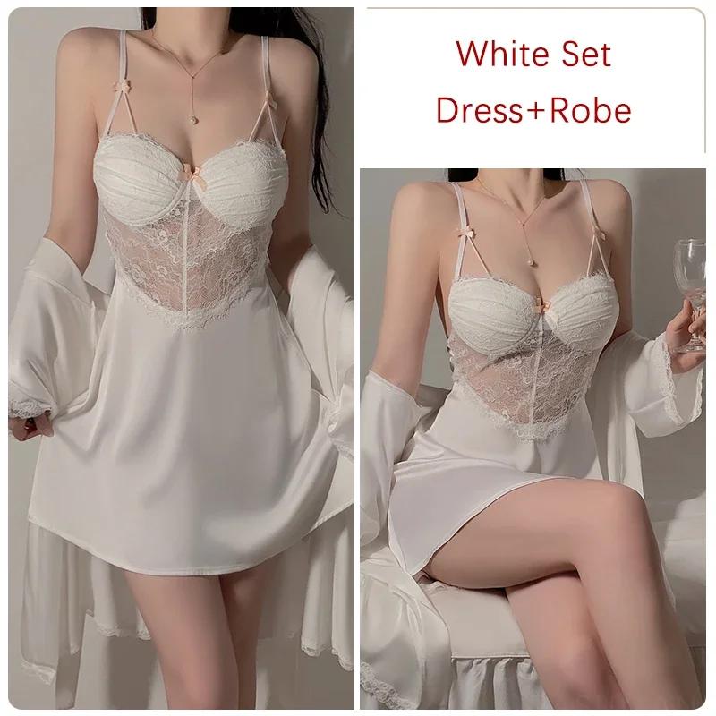 Удобная пижама женская сексуальная кружевная ночная рубашка с подкладкой для груди женская новая ночная рубашка на подтяжках халат домашний комплект