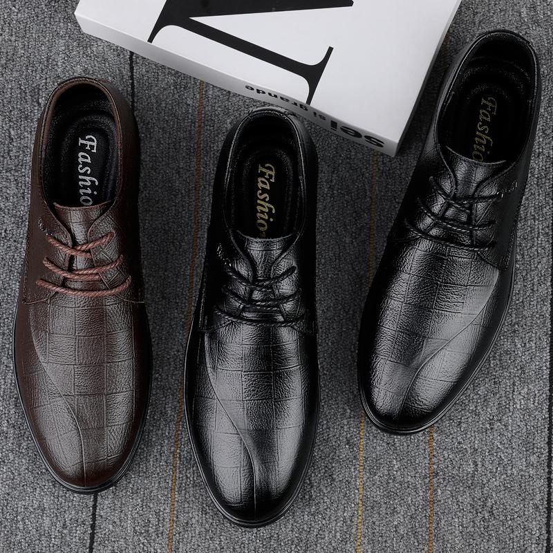 Fashion Men Simple Comfortable Soft Breathable First Layer Cowhide Genuine Leather Shoe Business Lace Up Formal Oxford Shoes Sizes 36-46