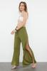 Women's Style Trousers Khaki Woven Slit Trousers