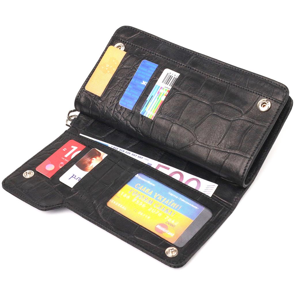 Качественное женское портмоне клатч из натуральной фактурной кожи CANPELLINI Wallet 21543 Черное