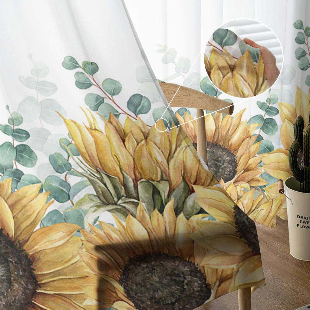 Eucalyptus Leaves Sunflower Flower Sheer Curtains Home Window Decorations Voile Tulle Curtains For Living Room Bedroom Kitchen