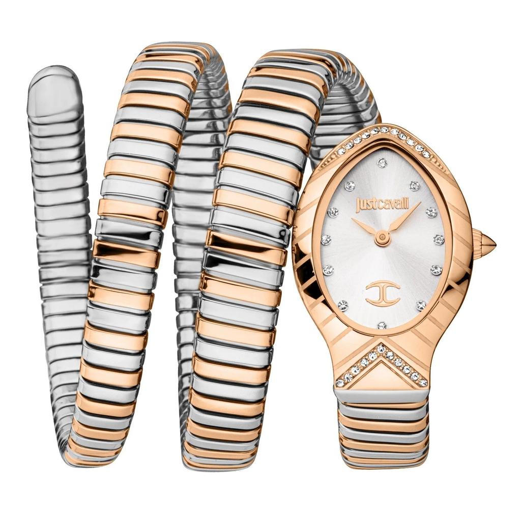 Just Cavalli Classico Lungo White Dial Two Tone Steel Strap Watch for Women JC1L248M0075