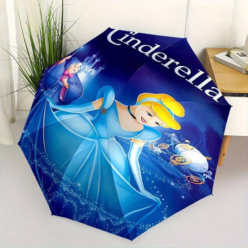 Cinderella, Fairy Godmother Automatic Opening and Closing Umbrella - 8 Ribs Portable Folding Umbrella with Plastic Handle, Suitable for Leis