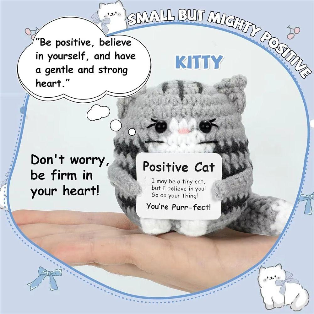 Handmade Knitted Crochet Cat Doll Carton Yarn Positive Energy Cat Doll Home Decoration