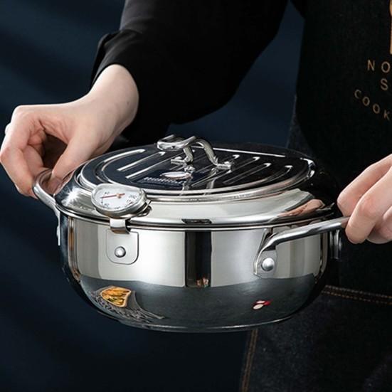 Фритюрница из нержавеющей стали с термометром и подставкой для сушки масла, японская