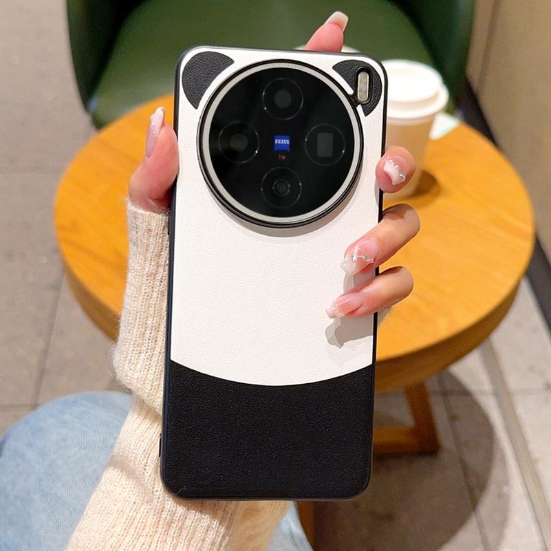 Милый Панда Однотонная Кожаная Поднятая Рамка для Защиты Чехла Для VIVO X200 Ultra X200s X200 Pro X100s Pro X100 Крышка Защиты Камеры