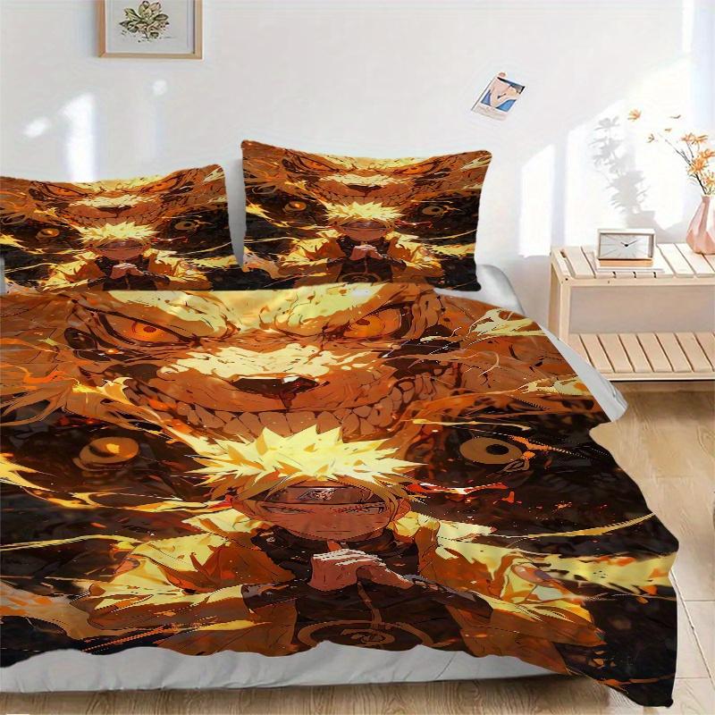 3pcs Naruto Nine Tailed Fox Design Quilt Cover Set - Soft and Cozy Bedroom, Guest Room and Dorm Decorative Bedding 3-Piece Set 1 Quilt Cover + 2 Pillo
