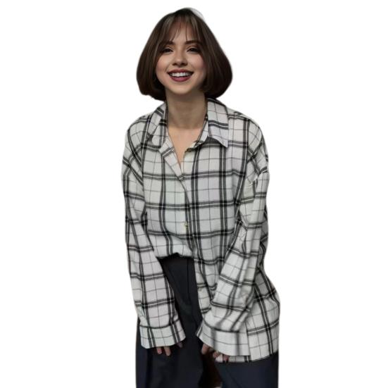 Женская рубашка с длинным рукавом, клетчатым принтом, свободным кроем, карманом-клапаном, планкой на пуговицах, рубашка средней длины