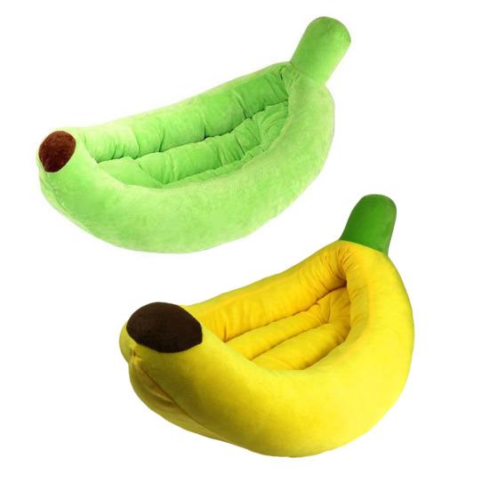 Banana Pet House with Removable Washable Cushion Soft Plush Cat Bed for All Seasons Semi-Enveloping Pet Bed for Cats