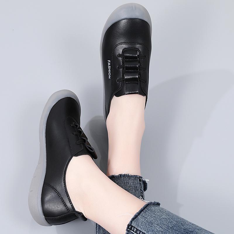 Женские туфли на плоской подошве, мягкие, повседневные, элегантные, студенческие, черные, кожаные мокасины, большой размер