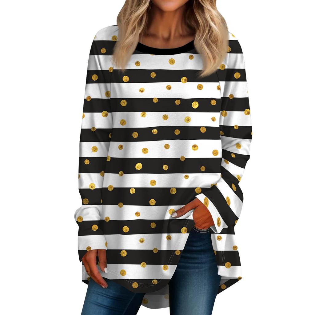 Женская негабаритная полосатая рубашка с длинными рукавами и круглым вырезом, полосатая футболка, верхний пуловер