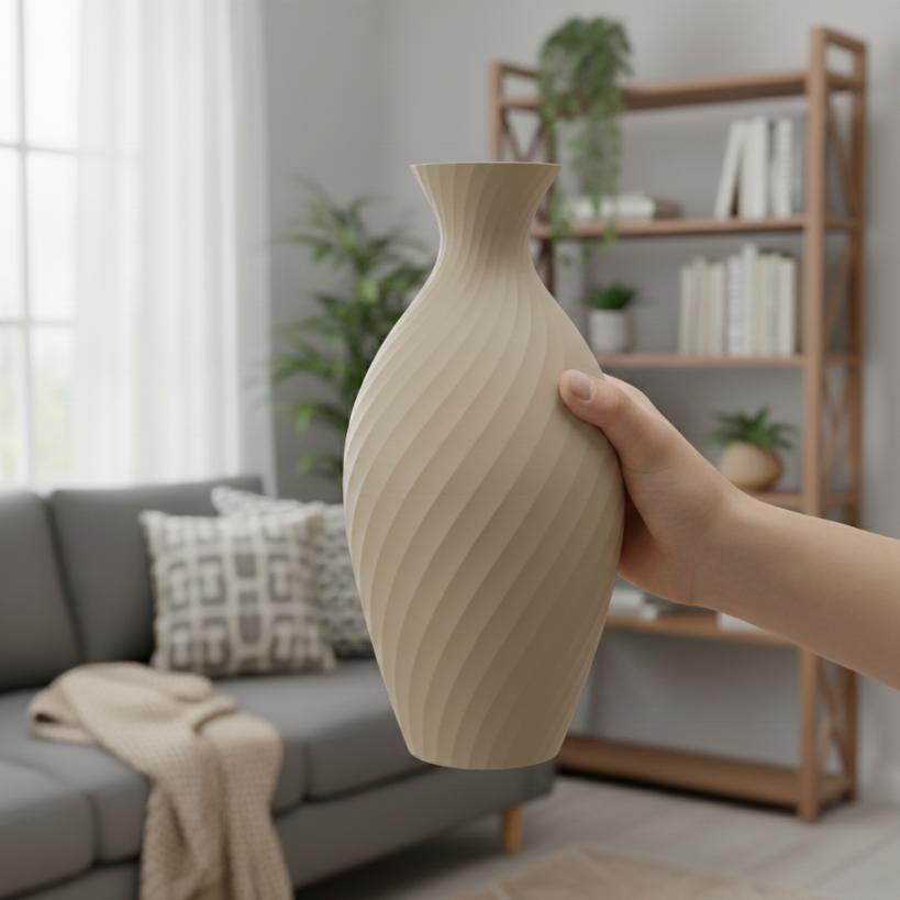 Decorative vase in the shape of a jug, beige, for flowers, elegant design