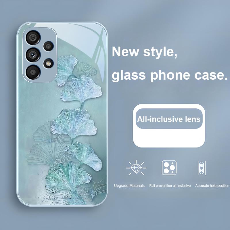 Золотые Листья Гинкго Чехол из Закаленного Стекла для Samsung Galaxy S23 U Ltra 24 Plus S20 P Lus 21 FE S25 Ultra A70 A72 73 51 52 53